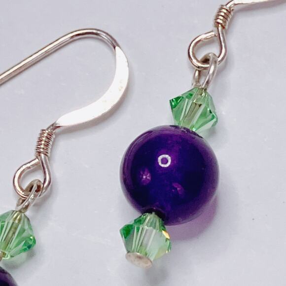 VTG Artisan Amethyst Gemstone Sterling Filled Swarovski Crystal Dangle Earrings - Picture 10 of 12